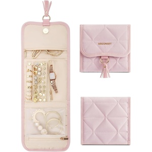 BAGSMART Travel Jewelry Case Organizer, Roll Foldable Jewelry Case for Journey-Rings, Necklaces, Earrings, Bracelets, Brooches, Portable Travel Essentials, Pink(Pink)