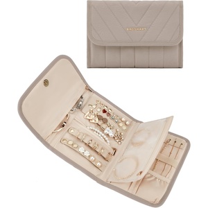 BAGSMART Travel Jewelry Organizer Case, Foldable Jewelry Roll for Necklaces, Earrings, Journey-Rings, Bracelets, Brooches, Portable, Pink(A-Camel)