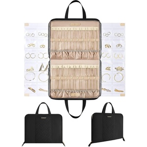 BAGSMART Travel Jewelry Organizer Case Portable Jewelry Roll Bag Tangle-free Necklace Storage Foldable Transparent Pockets for Earrings Rings Bracelet Travel Essentials Black(Black)