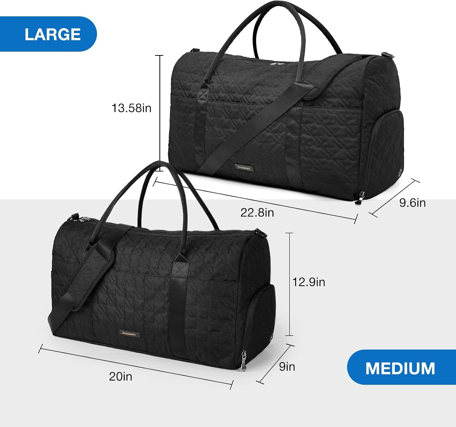 image:imageBAGSMART Black 40L Travel Duffle Bag with Shoes Compartment Carry On Weekender Overnight Bag for Men Women