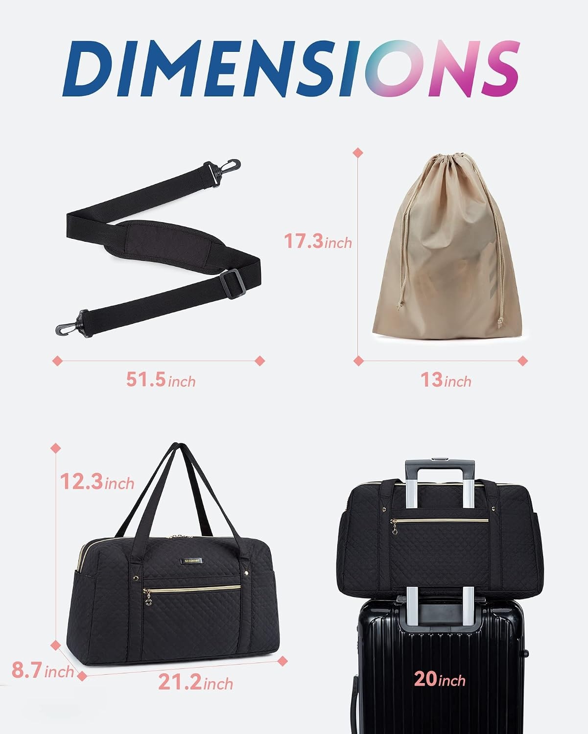 image:imageBAGSMART Duffle Bag 37L Large Carry On Weekender Overnight Bag with Wet Pocket Laptop Compartment And Shoes Bag for for Women Travel Business Trips SportsBlack