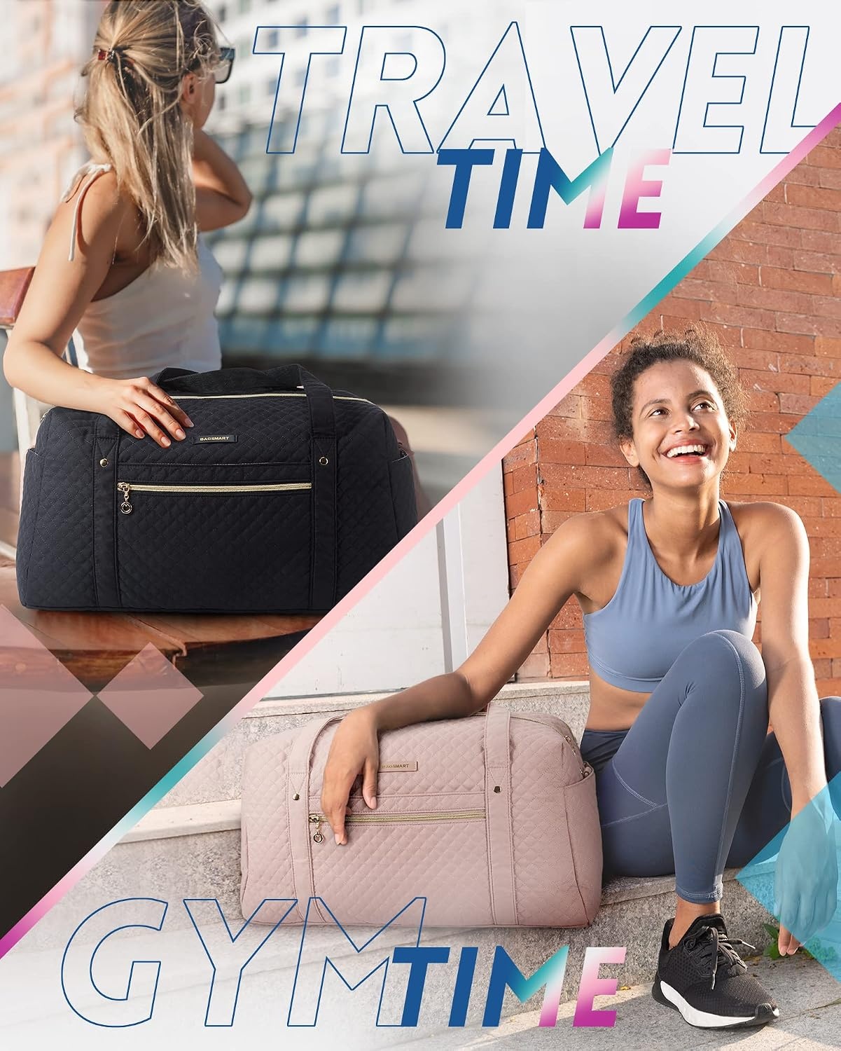 image:imageBAGSMART Duffle Bag 37L Large Carry On Weekender Overnight Bag with Wet Pocket Laptop Compartment And Shoes Bag for for Women Travel Business Trips SportsBlack