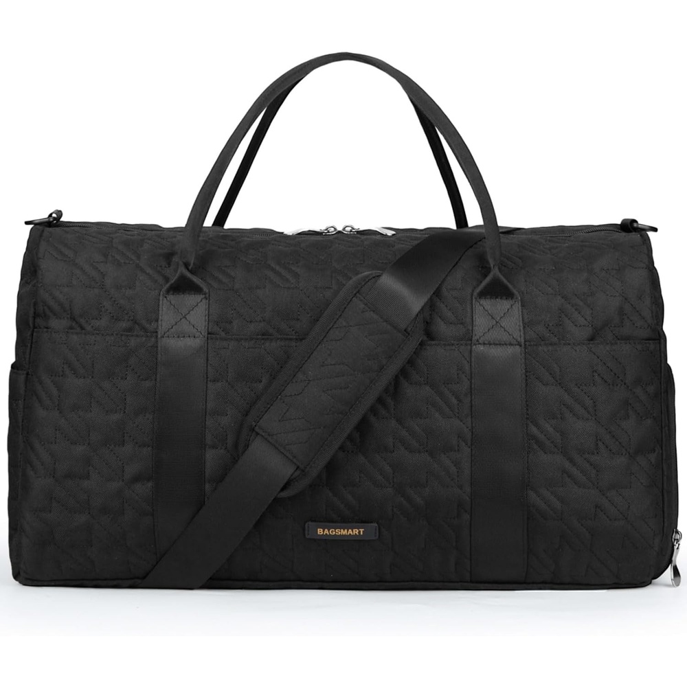 image:imageBAGSMART Black 40L Travel Duffle Bag with Shoes Compartment Carry On Weekender Overnight Bag for Men Women