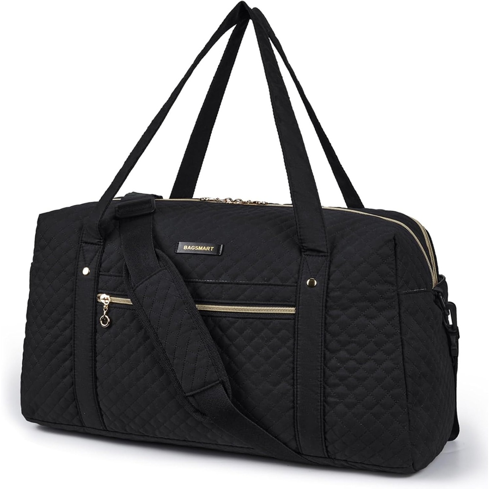 image:imageBAGSMART Duffle Bag 37L Large Carry On Weekender Overnight Bag with Wet Pocket  Laptop Compartment And Shoes Bag for for Women Travel Business Trips SportsBlack