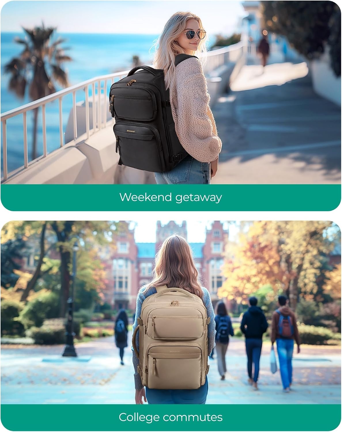 image:imageBAGSMART Womens Backpack Carry On Flight Approved Travel Backpack for Women with Waist Bag Traveling Lightweight Weekender Casual Daypack 173 Laptop Work Back pack Personal Item Travel Bag BlackBlack