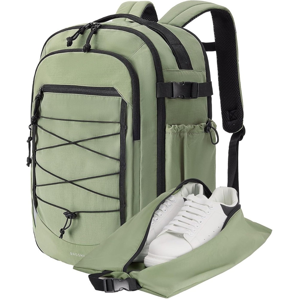 image:imageBAGSMART Carry On Travel Backpack 17 Inch Large Travel backpack Carry On Flight Approved Antitheft Personal Item Backpack Travel Bag With Shoe Bag 30L Water Resistant Casual Daypack BeigeGreen