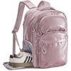 BAGSMART Carry On Travel Backpack, 17 Inch Large Travel backpack Carry On Flight Approved, Anti-theft Personal Item Backpack Travel Bag With Shoe Bag, 30L Water Resistant Casual Daypack, Beige(Rose Purple)