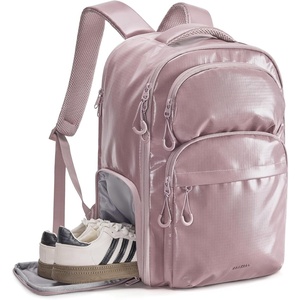 BAGSMART Carry On Travel Backpack, 17 Inch Large Travel backpack Carry On Flight Approved, Anti-theft Personal Item Backpack Travel Bag With Shoe Bag, 30L Water Resistant Casual Daypack, Beige(Rose Purple)