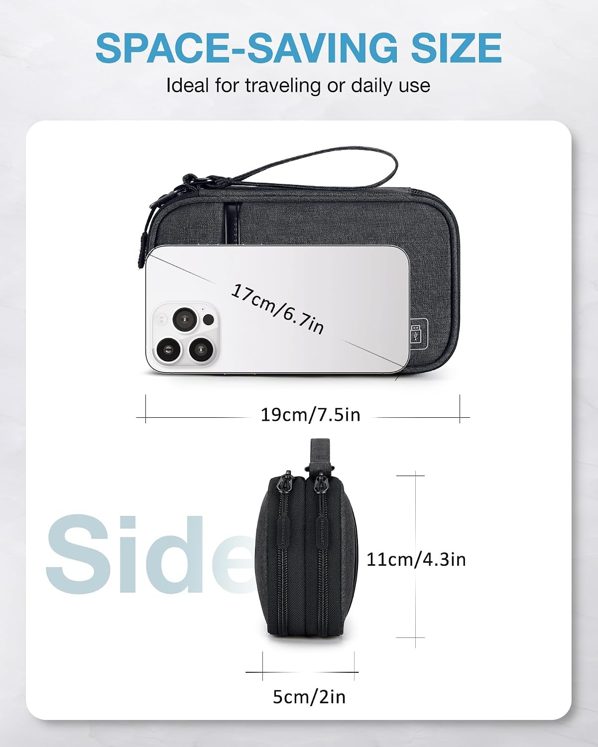image:imageBAGSMART Electronic Cord Cable Organizer Travel Bag Case Double Layers Tech Electronic Bag Essentials for Charger Cable Phone Flash drive BeigeDouble Layer Black