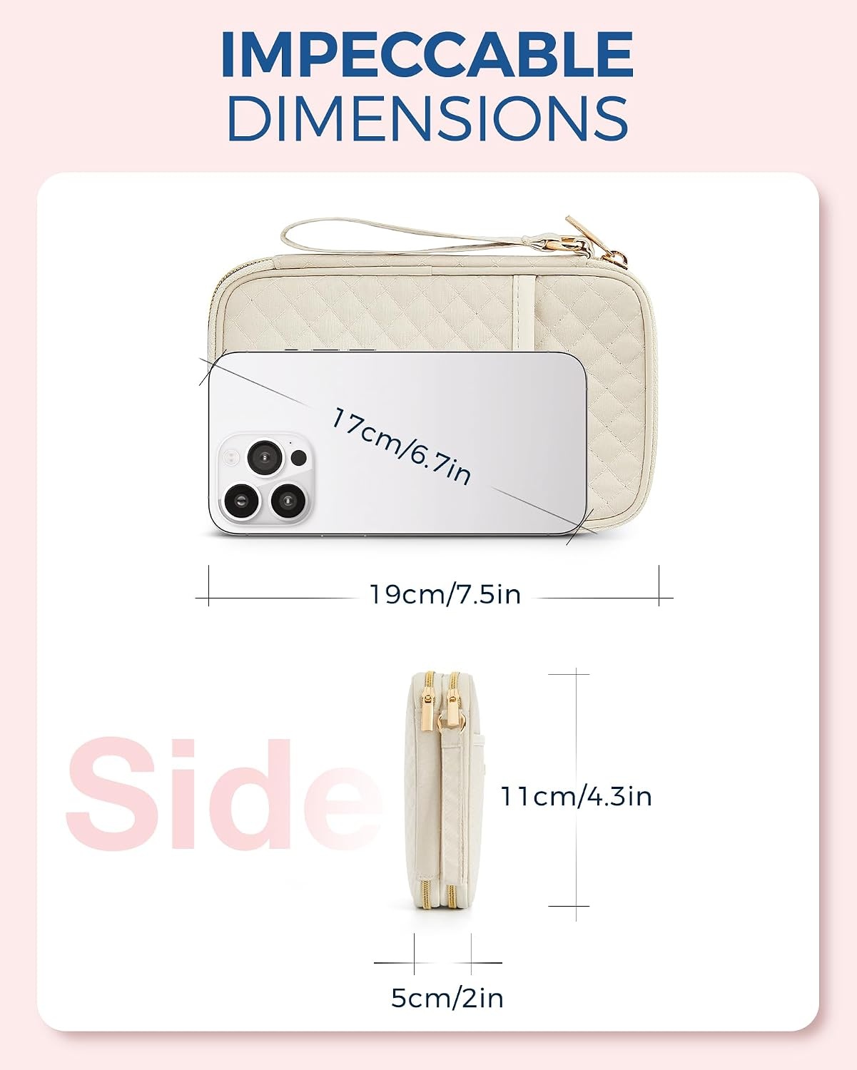 image:imageBAGSMART Electronic Cord Cable Organizer Travel Bag Case Double Layers Tech Electronic Bag Essentials for Charger Cable Phone Flash drive BeigeDouble Layer Quilted Beige