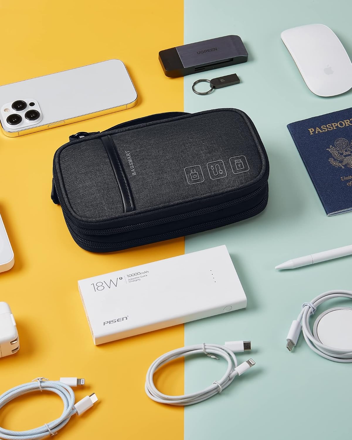 image:imageBAGSMART Electronic Cord Cable Organizer Travel Bag Case Double Layers Tech Electronic Bag Essentials for Charger Cable Phone Flash drive BeigeDouble Layer Black