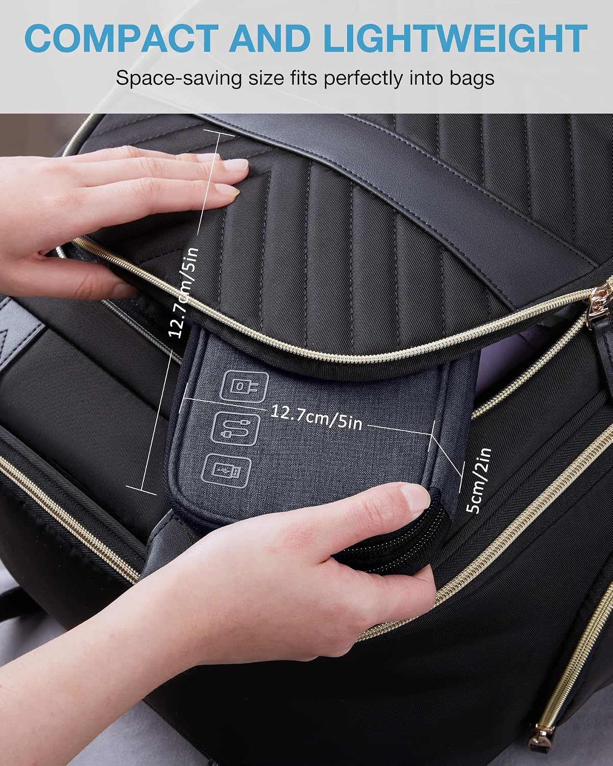 image:imageBAGSMART Electronic Cord Cable Organizer Travel Bag Case Double Layers Tech Electronic Bag Essentials for Charger Cable Phone Flash drive BeigeDouble Layer Black