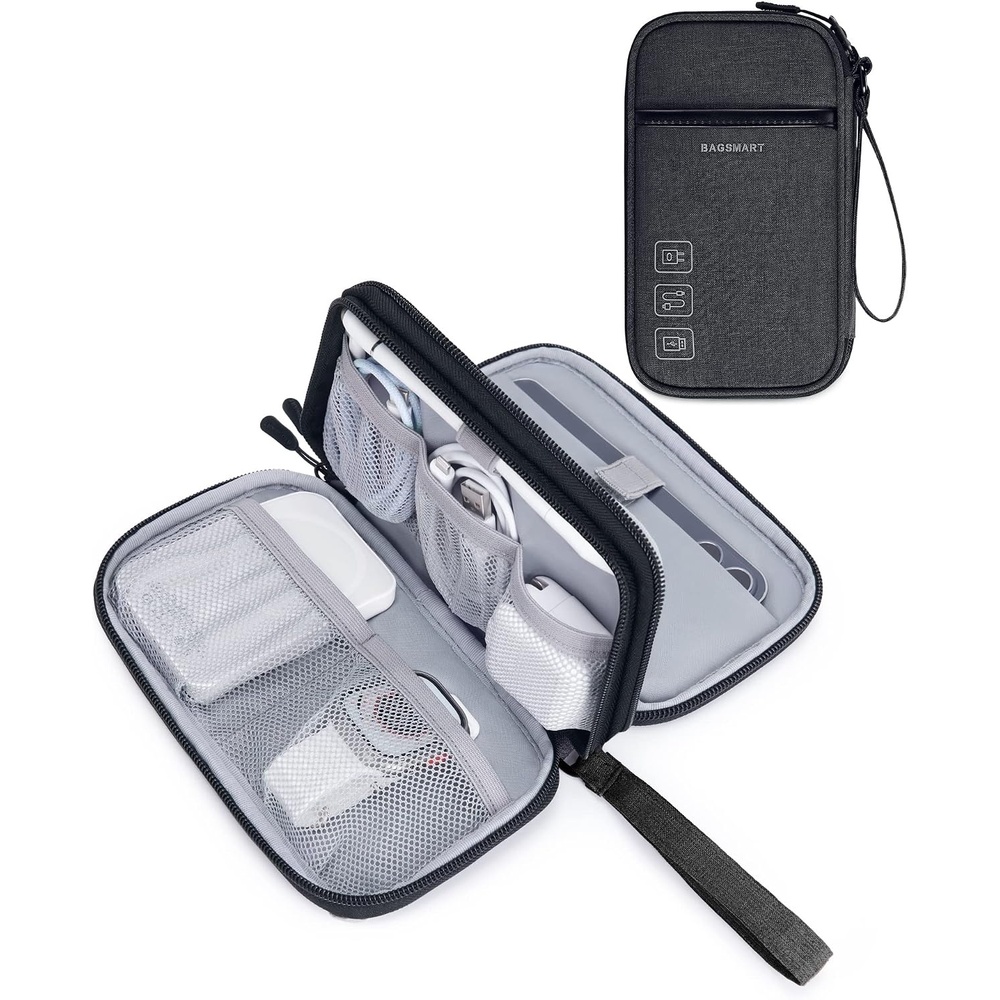 image:imageBAGSMART Electronic Cord Cable Organizer Travel Bag Case Double Layers Tech Electronic Bag Essentials for Charger Cable Phone Flash drive BeigeDouble Layer Black