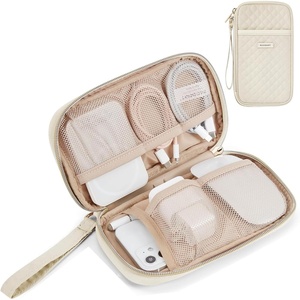 BAGSMART Electronic Cord Cable Organizer Travel Bag Case, Double Layers Tech Electronic Bag, Essentials for Charger, Cable, Phone, Flash drive, Beige(Single Layer Quilted Beige)