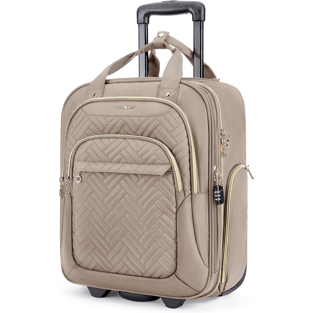 image:imageBAGSMART Underseat Carry On Luggage16 Softside Suitcase with Wheels BlackBrown