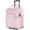 BAGSMART Underseat Carry On Luggage,16″ Softside Suitcase with Wheels, Black(Pink)
