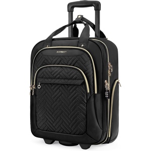 BAGSMART Underseat Carry On Luggage,16″ Softside Suitcase with Wheels, Black(Black)