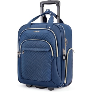 BAGSMART Underseat Carry On Luggage,16″ Softside Suitcase with Wheels, Black(Blue)