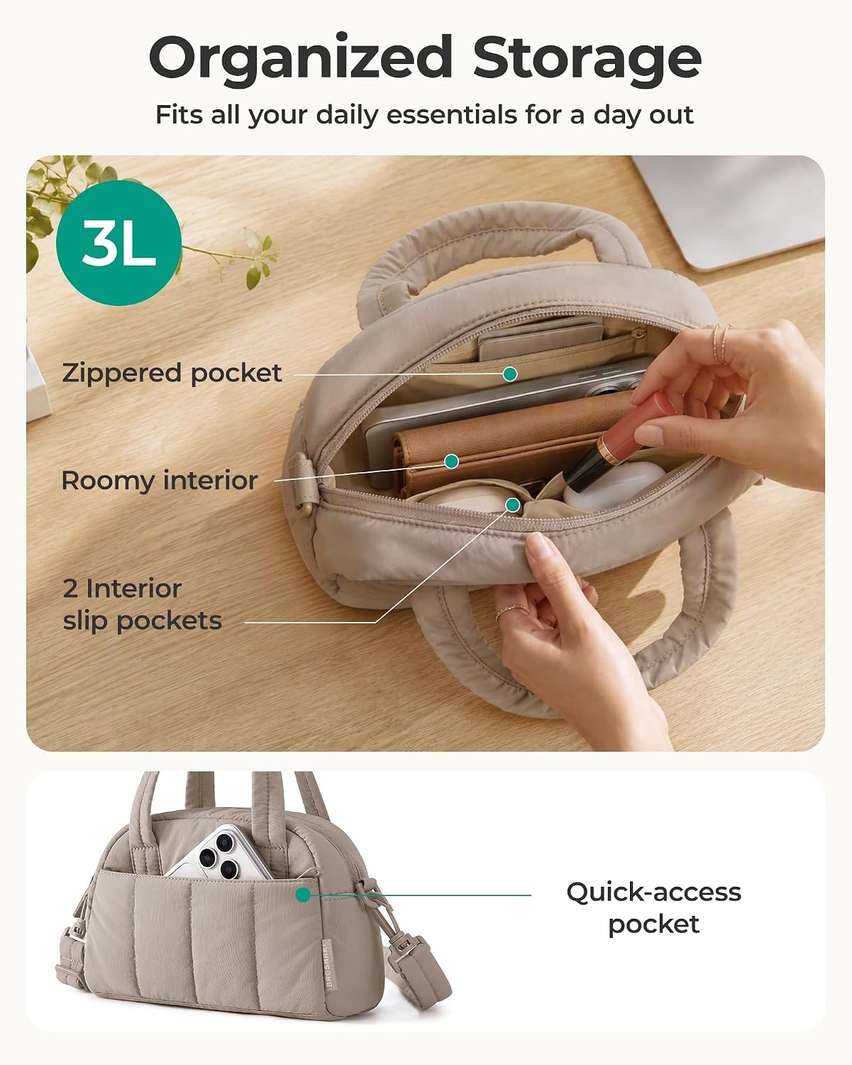 image:imageBAGSMART Crossbody Bags for Women Puffy Travel Small Purse Wallet HandbagsBaby Pink