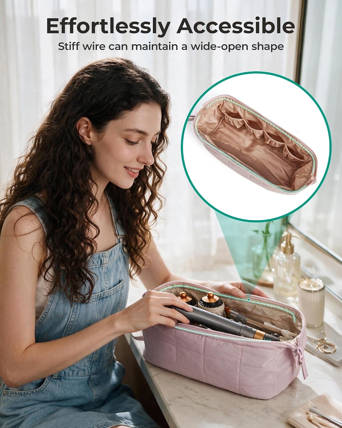 image:imageBAGSMART Hair Tools Travel Bag Hair Tool Organizer with HeatResistant MatBaby Pink