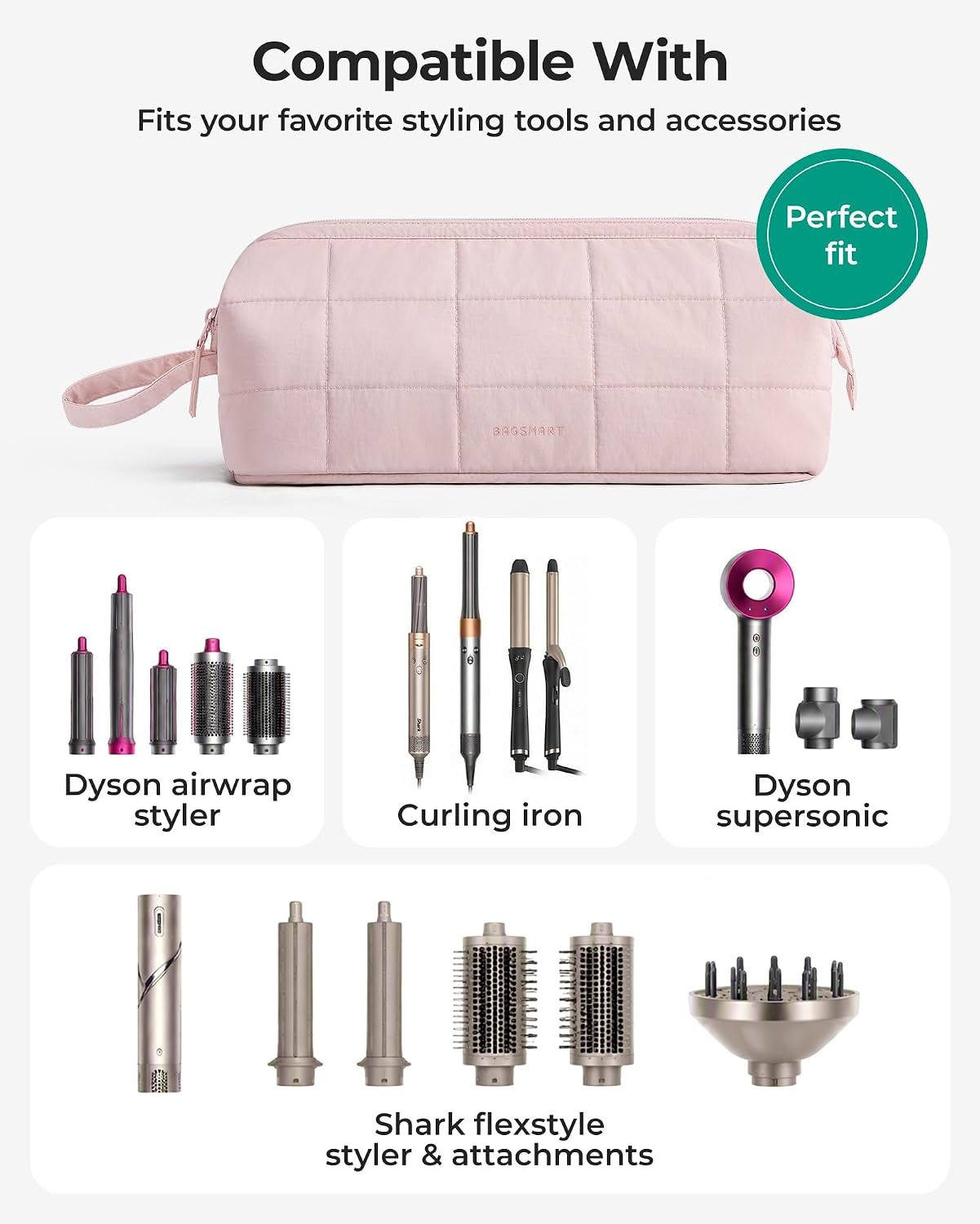 image:imageBAGSMART Hair Tools Travel Bag Hair Tool Organizer with HeatResistant MatBaby Pink