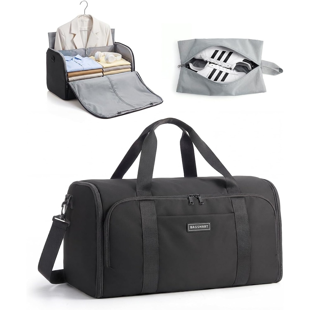 image:imageBAGSMART 2in1 Garment Duffle Bag with with Shoes Bag WhiteBlack