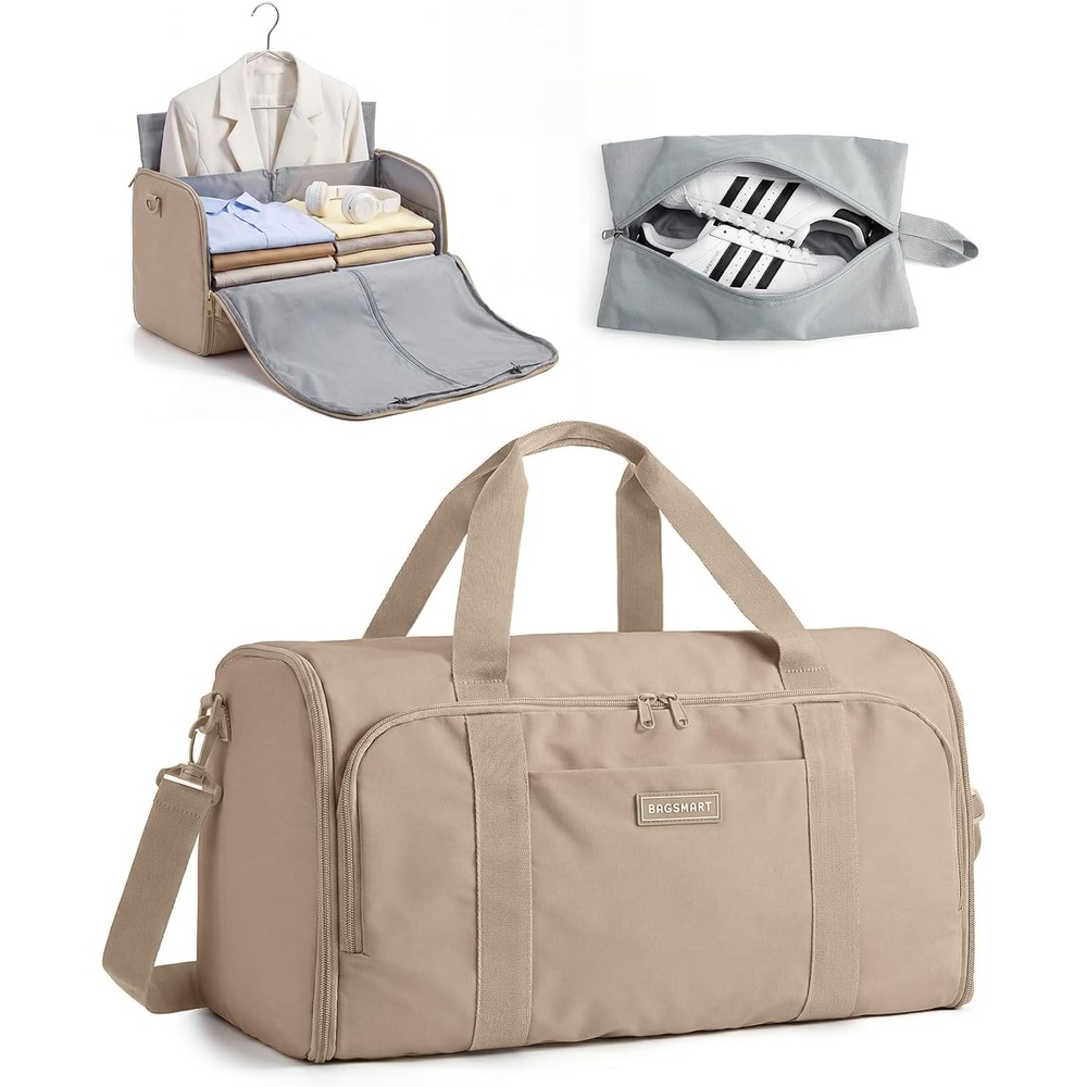 image:imageBAGSMART 2in1 Garment Duffle Bag with with Shoes Bag WhiteBrown