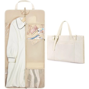 BAGSMART Garment Bags for Travel Foldable Carry on Suit Carrier for Hanging Clothes Stylish Dress Carrier Large Convertible Weekender Garment Bags for Women Men(Sleek Beige)